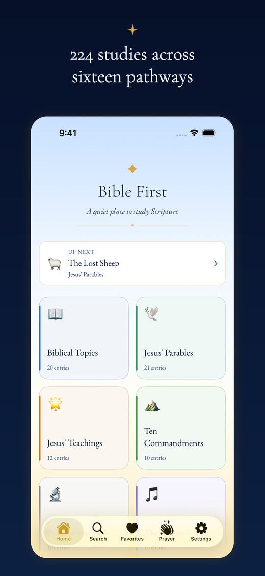 Bible First home screen: studies grouped into pathways