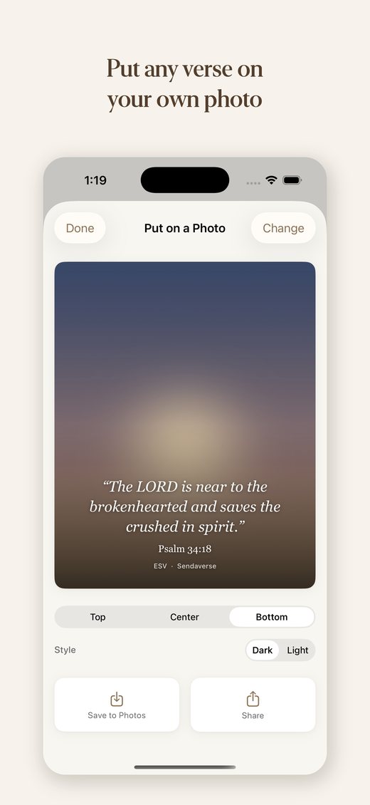 A verse placed over a photo, ready to share