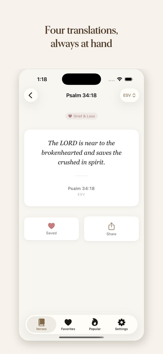 One verse with buttons to save and share