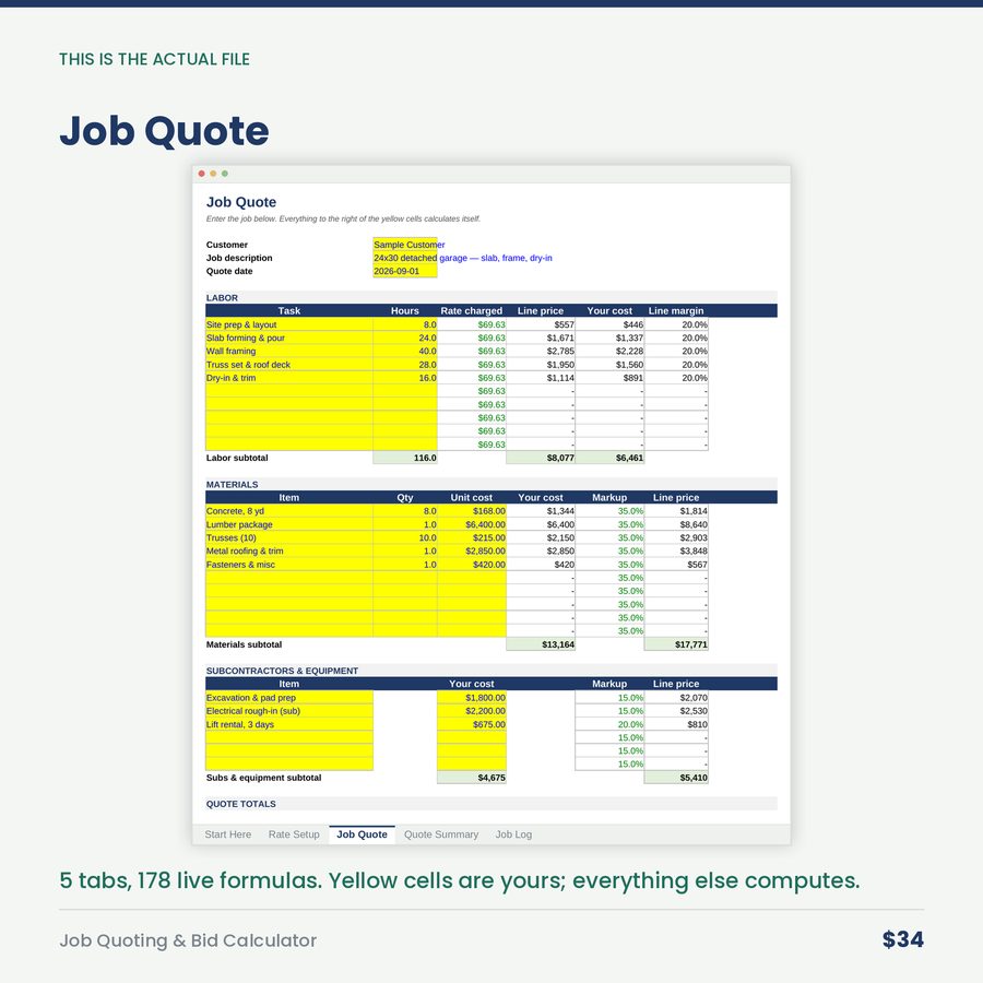 Job Quoting & Bid Calculator — screen job quote