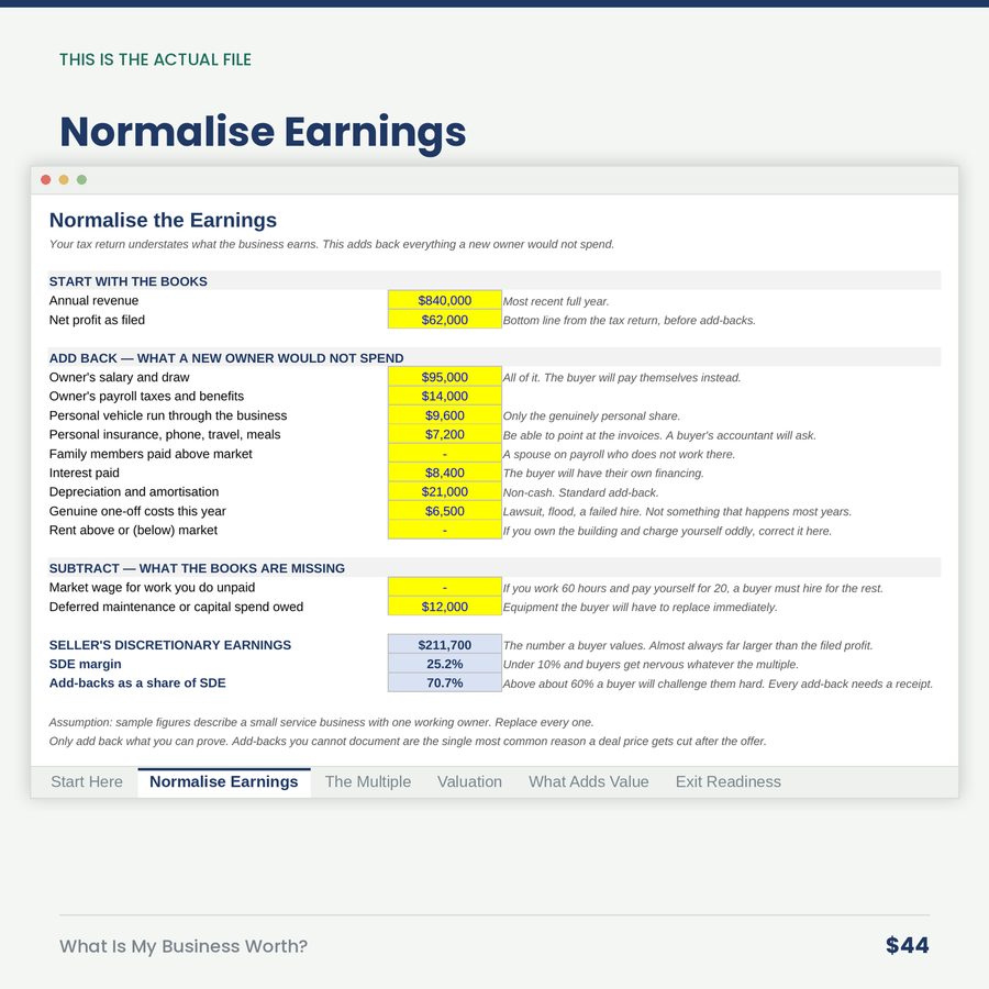 What Is My Business Worth? — screen normalise earnings