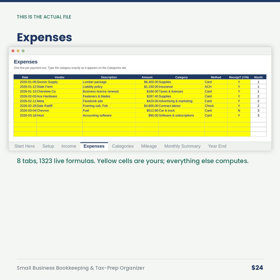 Small Business Bookkeeping & Tax-Prep Organizer