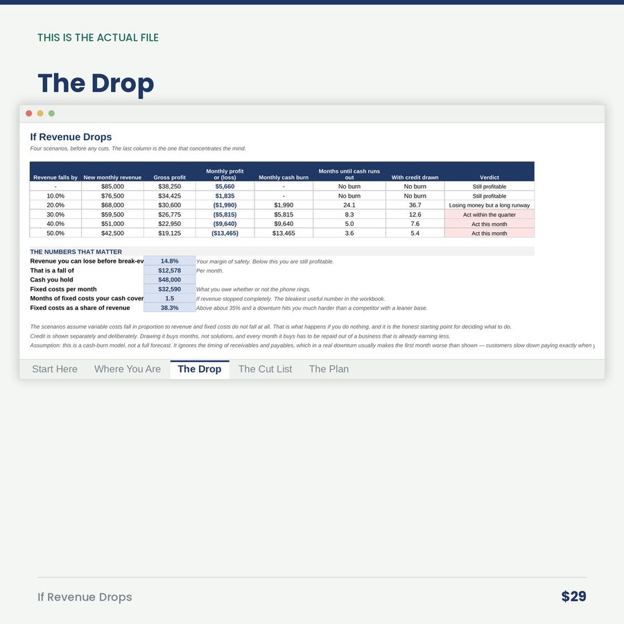 If Revenue Drops: The Downturn Playbook — screen the drop