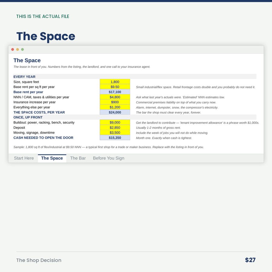 The Shop Decision: Your First Commercial Space — screen the space