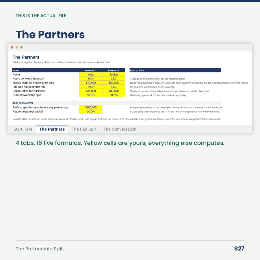 The Partnership Split: Fairness Calculator for Business Partners