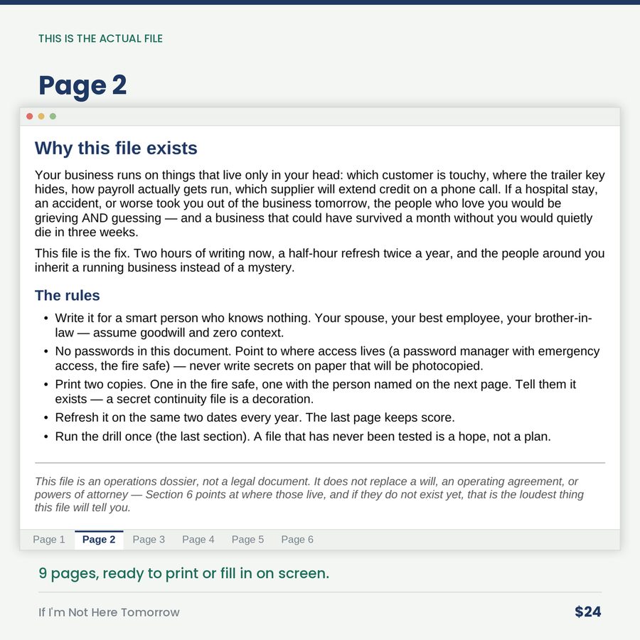 If I'm Not Here Tomorrow: The Owner's Continuity File