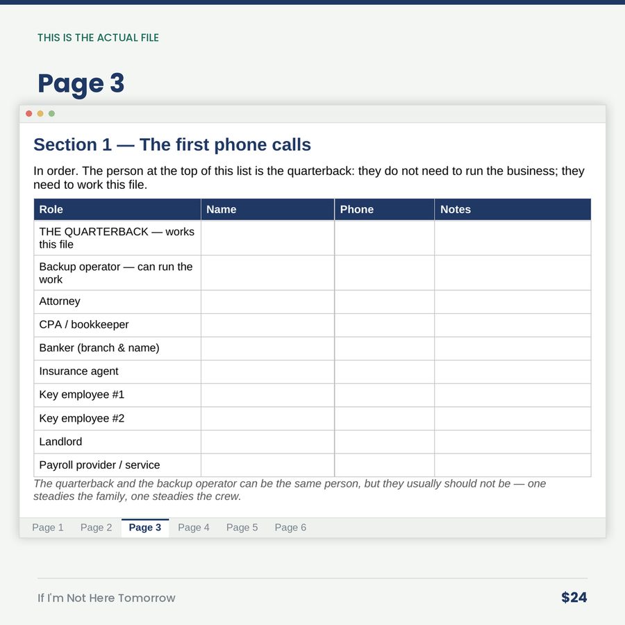 If I'm Not Here Tomorrow: The Owner's Continuity File — screen page 3