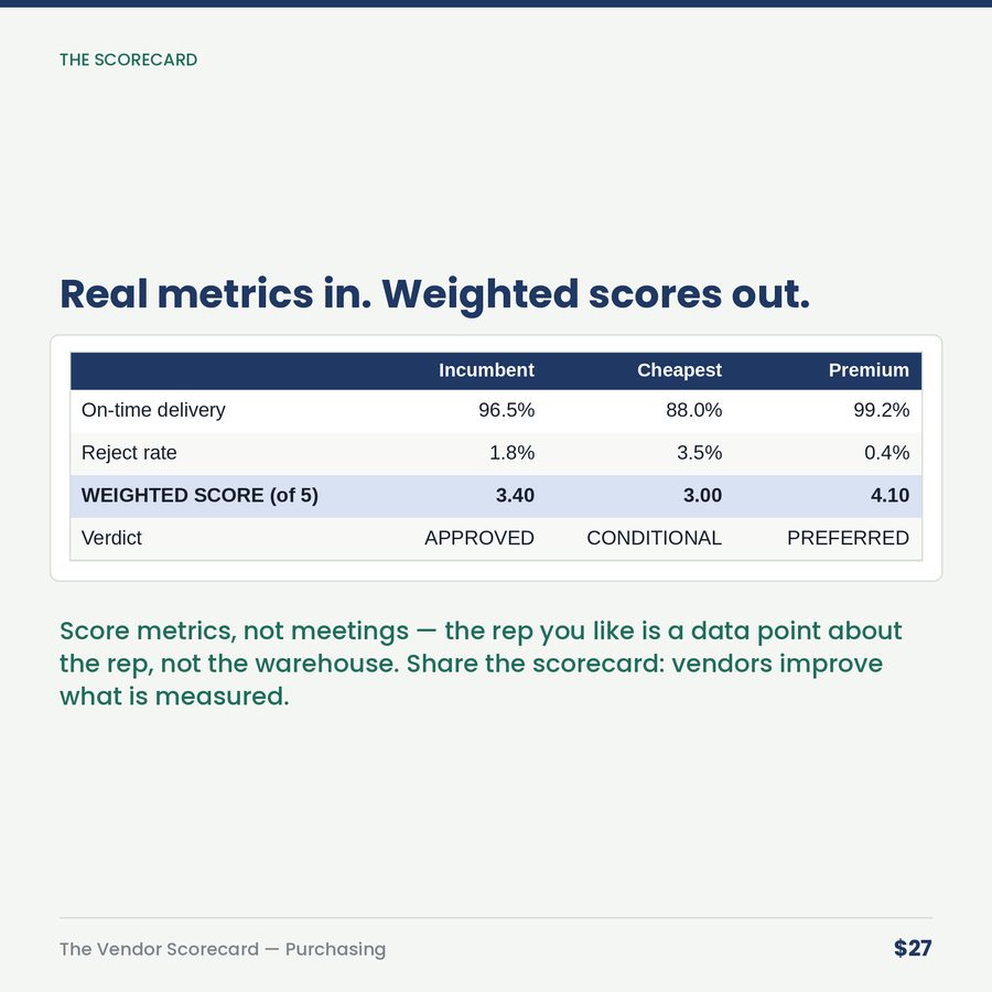 The Vendor Scorecard: Supplier Comparison & Review System — table