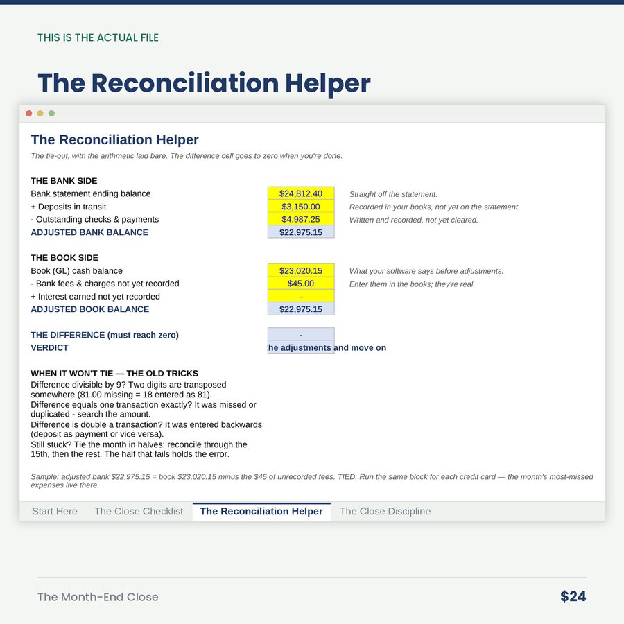 The Month-End Close: Checklist & Reconciliation Tracker — screen the reconciliation hel