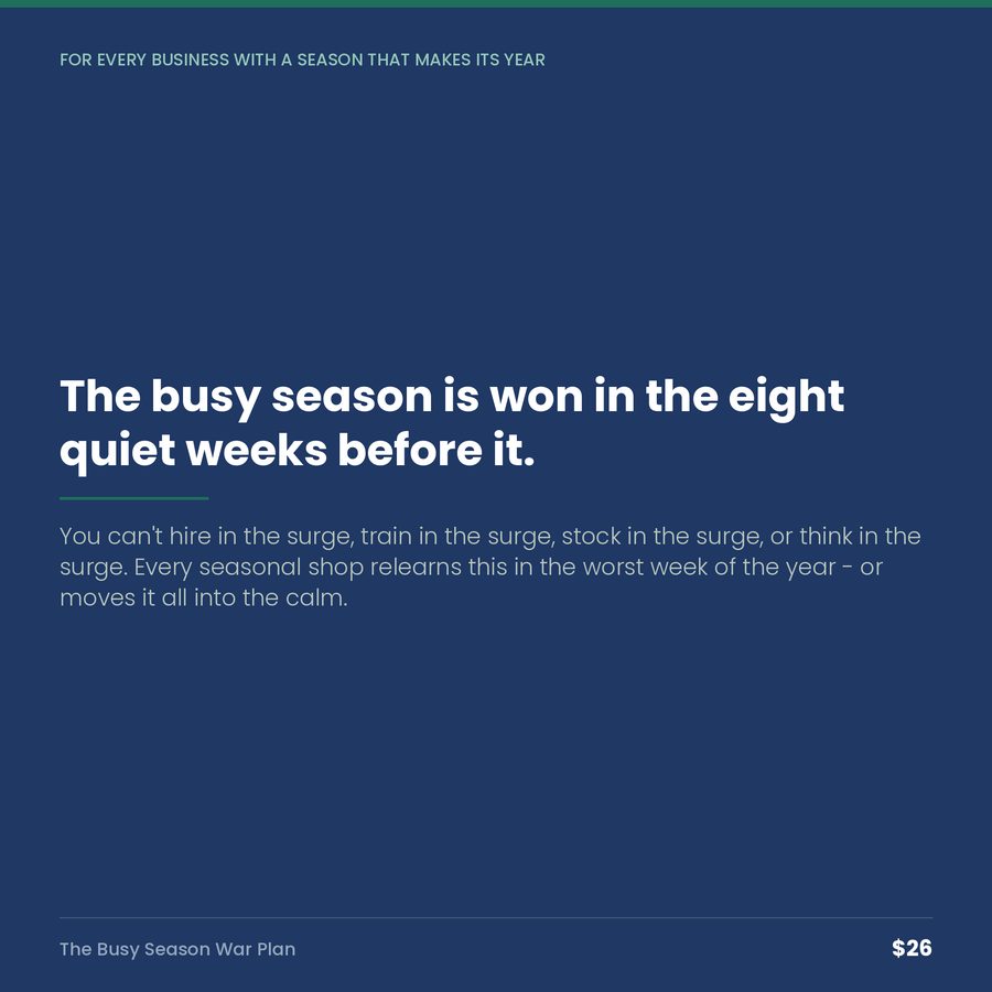 The Busy Season War Plan: Won in the Eight Quiet Weeks Before It — quote
