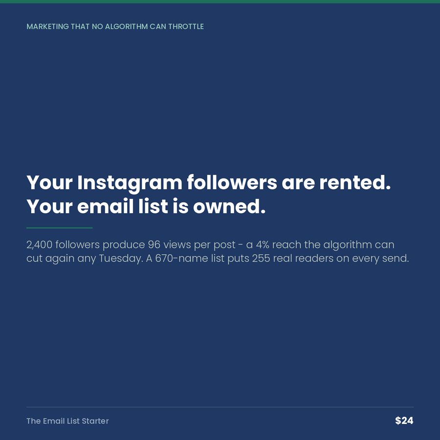 The Email List Starter: Your Followers Are Rented. Your List Is Owned. — quote