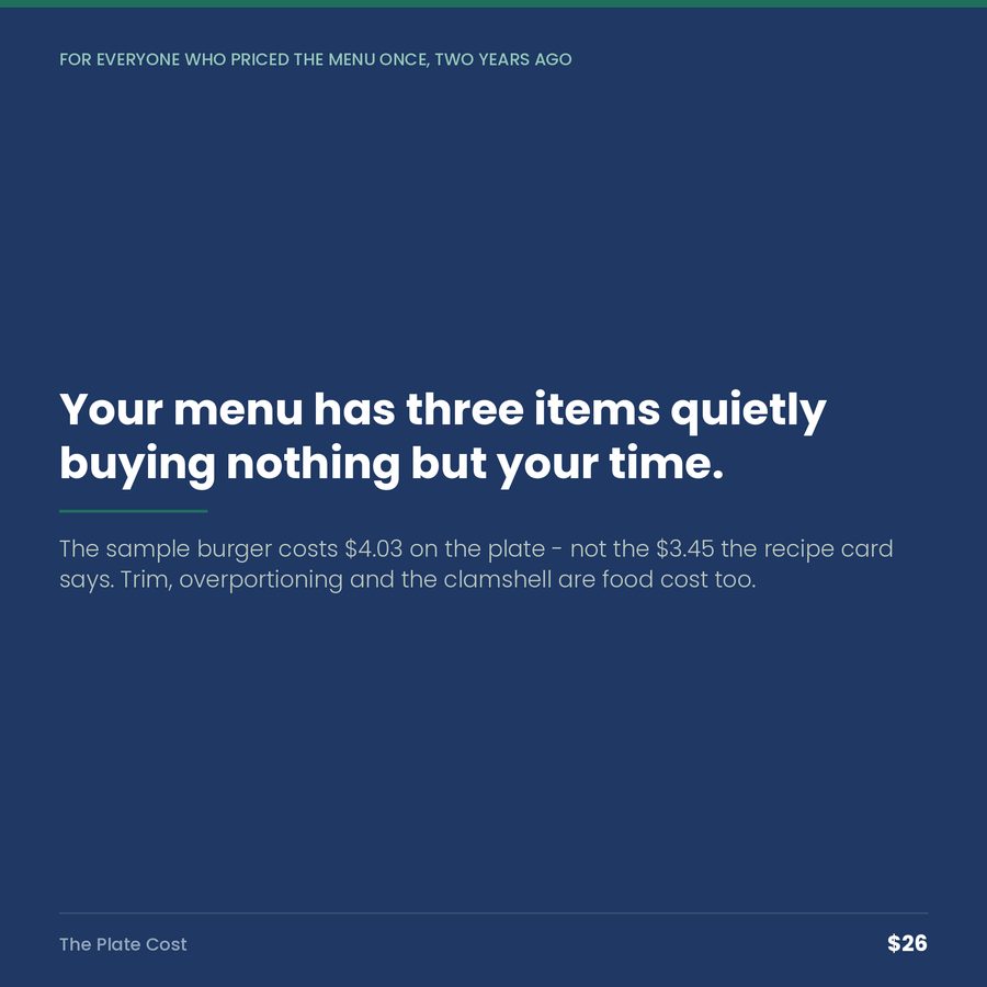 The Plate Cost: Your Menu Has Three Items Quietly Buying Nothing but Your Time. — quote