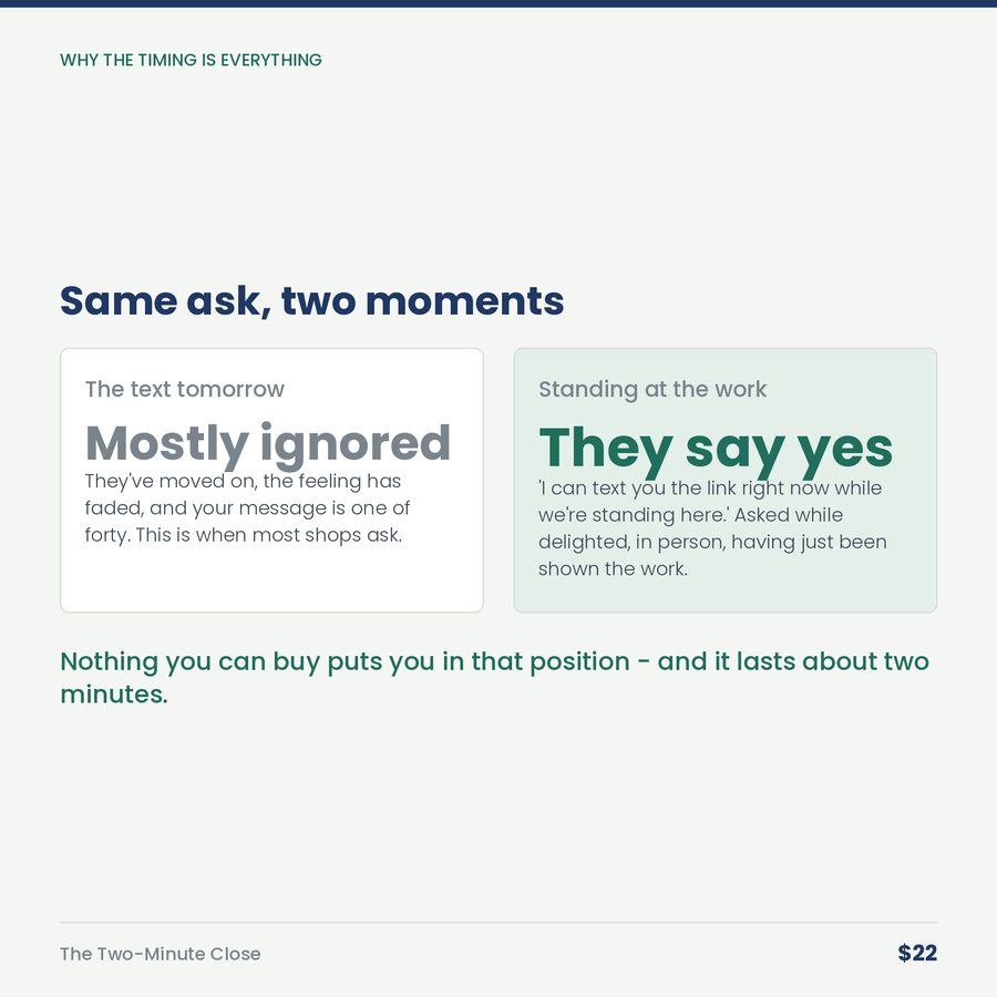 The Two-Minute Close: The Last Two Minutes of a Job Are Worth More Than the First Two Hours. — compare