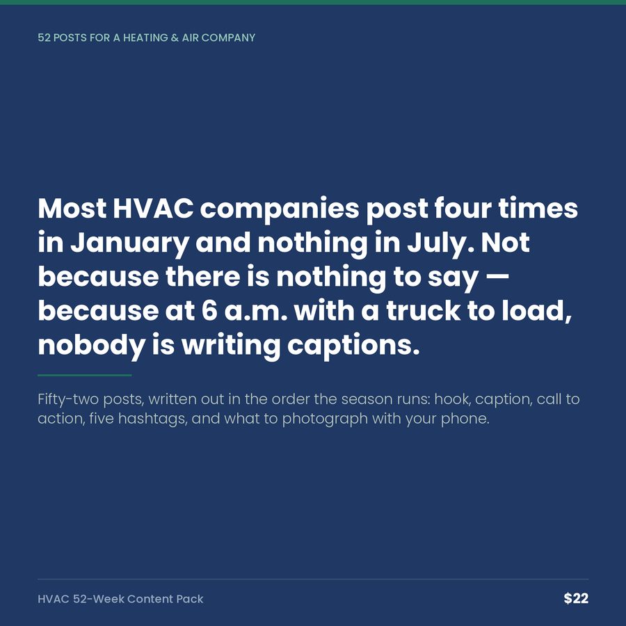 HVAC 52-Week Content Pack: A Year of Posts for a Heating & Air Company — quote