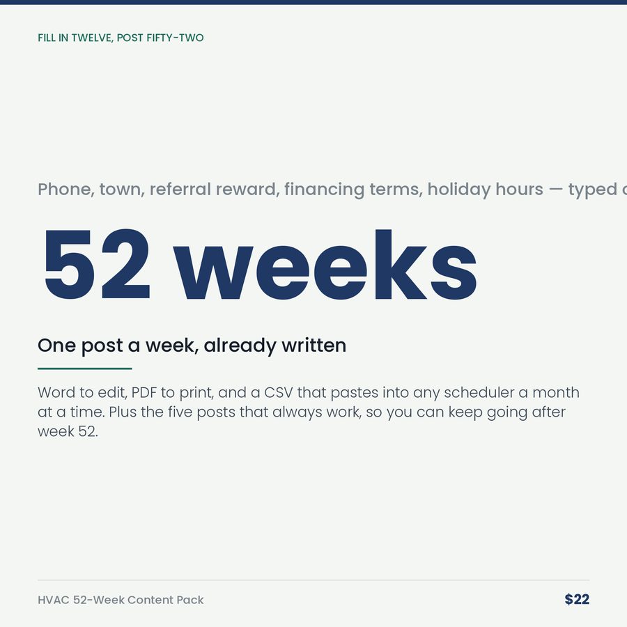 HVAC 52-Week Content Pack: A Year of Posts for a Heating & Air Company — stat