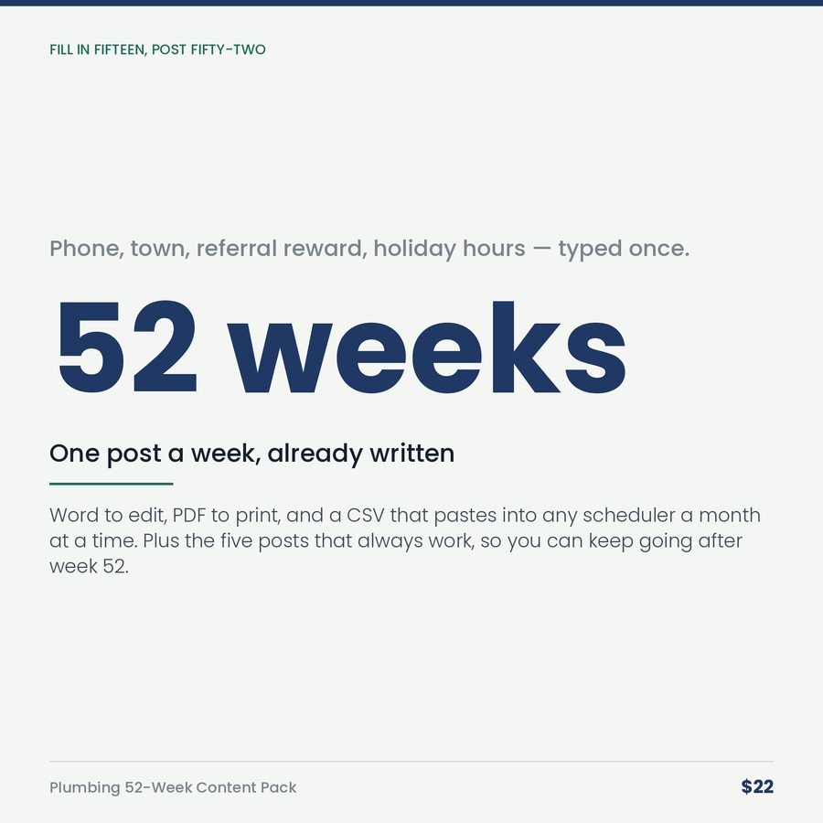 Plumbing 52-Week Content Pack: A Year of Posts for a Plumbing Company — stat