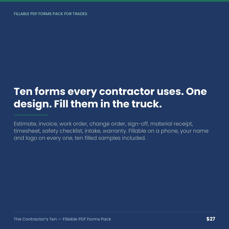 The Contractor's Ten: Fillable PDF Forms Pack — quote