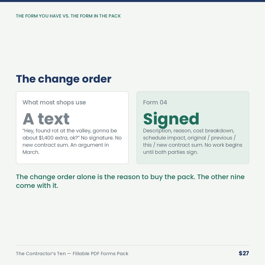 The Contractor's Ten: Fillable PDF Forms Pack — compare