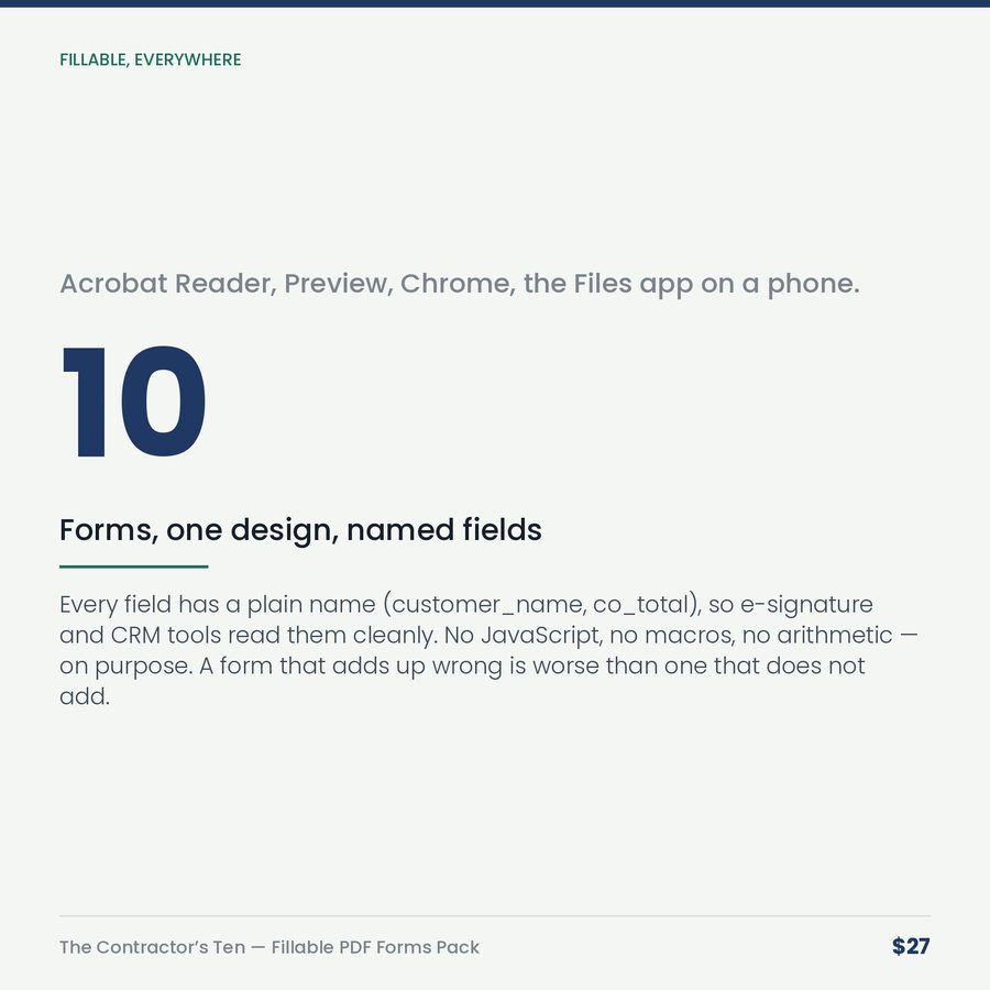 The Contractor's Ten: Fillable PDF Forms Pack — stat