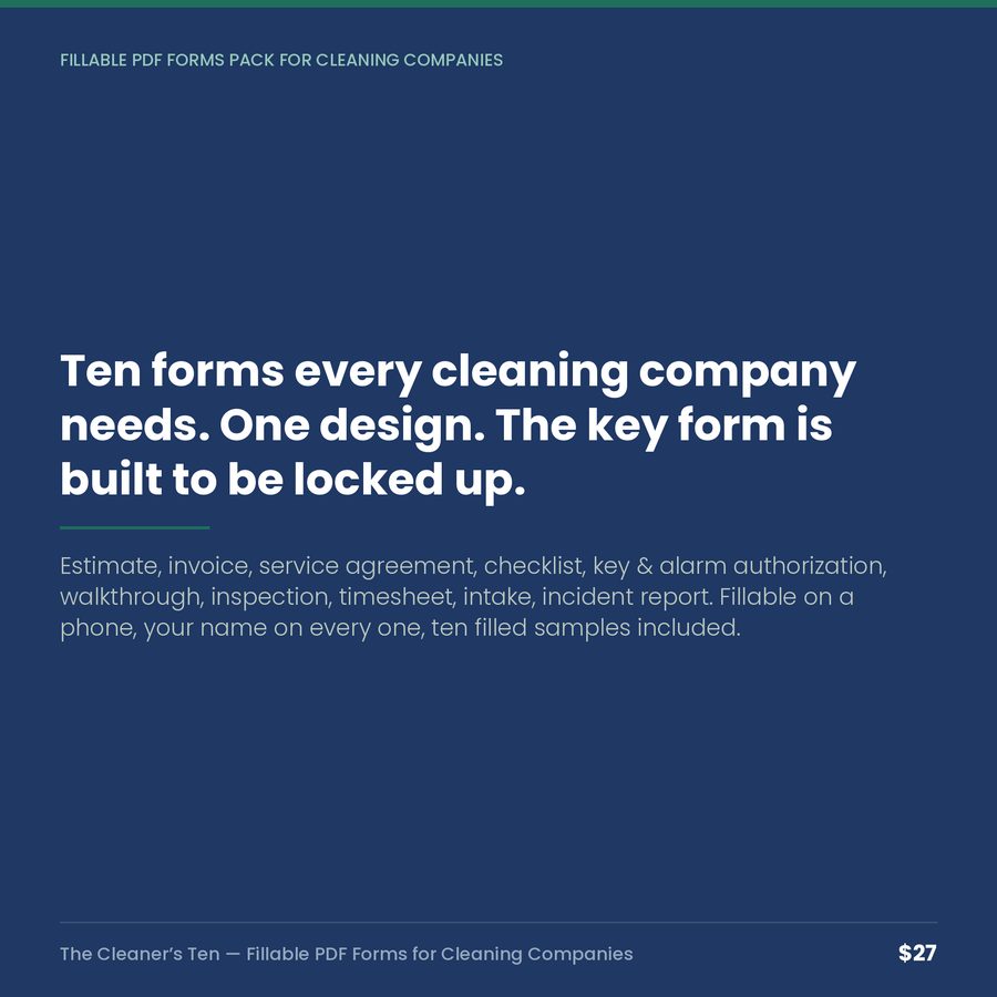 The Cleaner's Ten: Fillable PDF Forms Pack for Cleaning Companies — quote